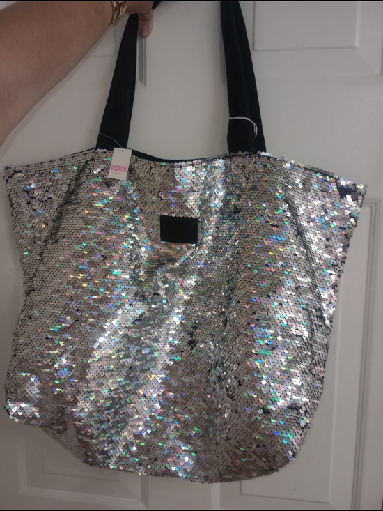 PINK Victoria's Secret Handbags - Y2K PINK Victoria's Secret Sparkling Silver Sequin Tote Bag